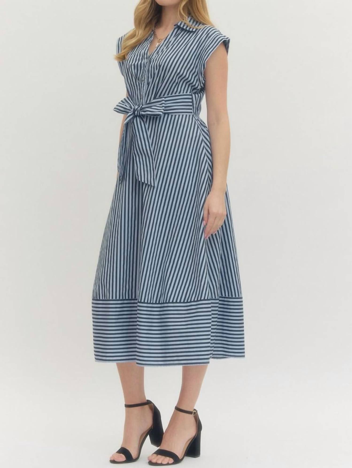 Entro - Striped Cap Sleeve Midi Dress
