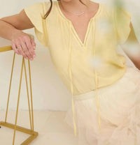 Mine - Ladder Lace Trim Ruffle Sleeve Top