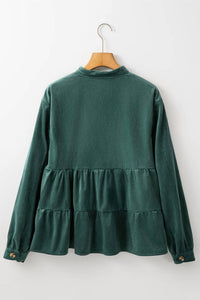 Shop Lala Loo - Corduroy Ruffled Tiered Shirt