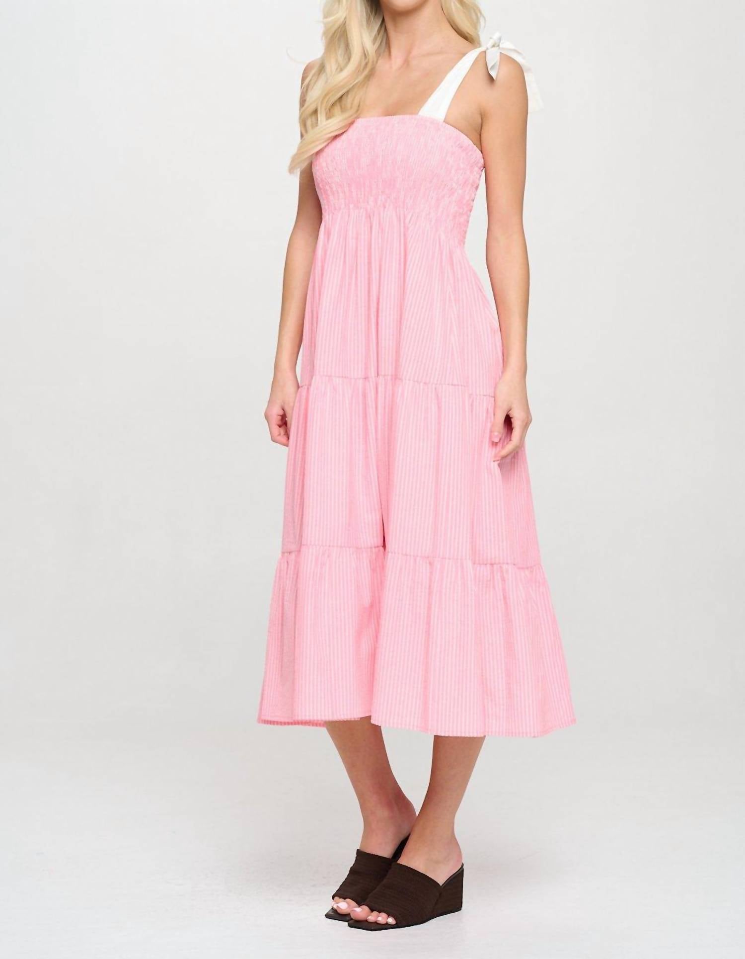 Meet Me In Santorini - Sutton Striped Midi Dress With Tie Straps
