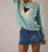LE LIS Women's Fox Terrier Dog Graphic Sweater in mint green - women's sweater - alternate view