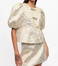 Ganni - Metallic Peplum Tie String Blouse