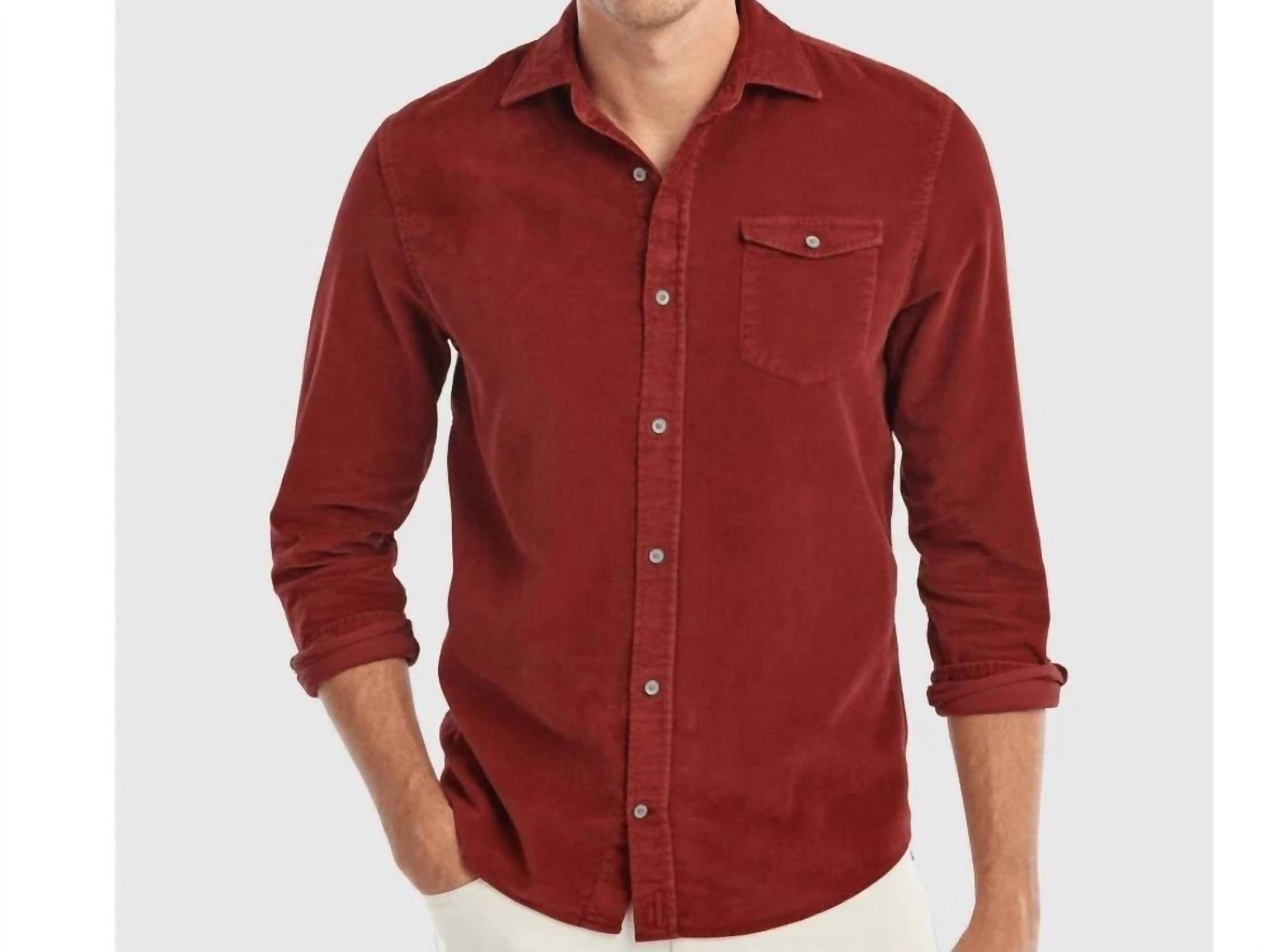 JOHNNIE-O Kodiak Corduroy Shirt in malibu red - men's shirt