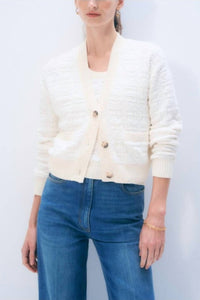 White + Warren - Textured Boucle Cardigan Top