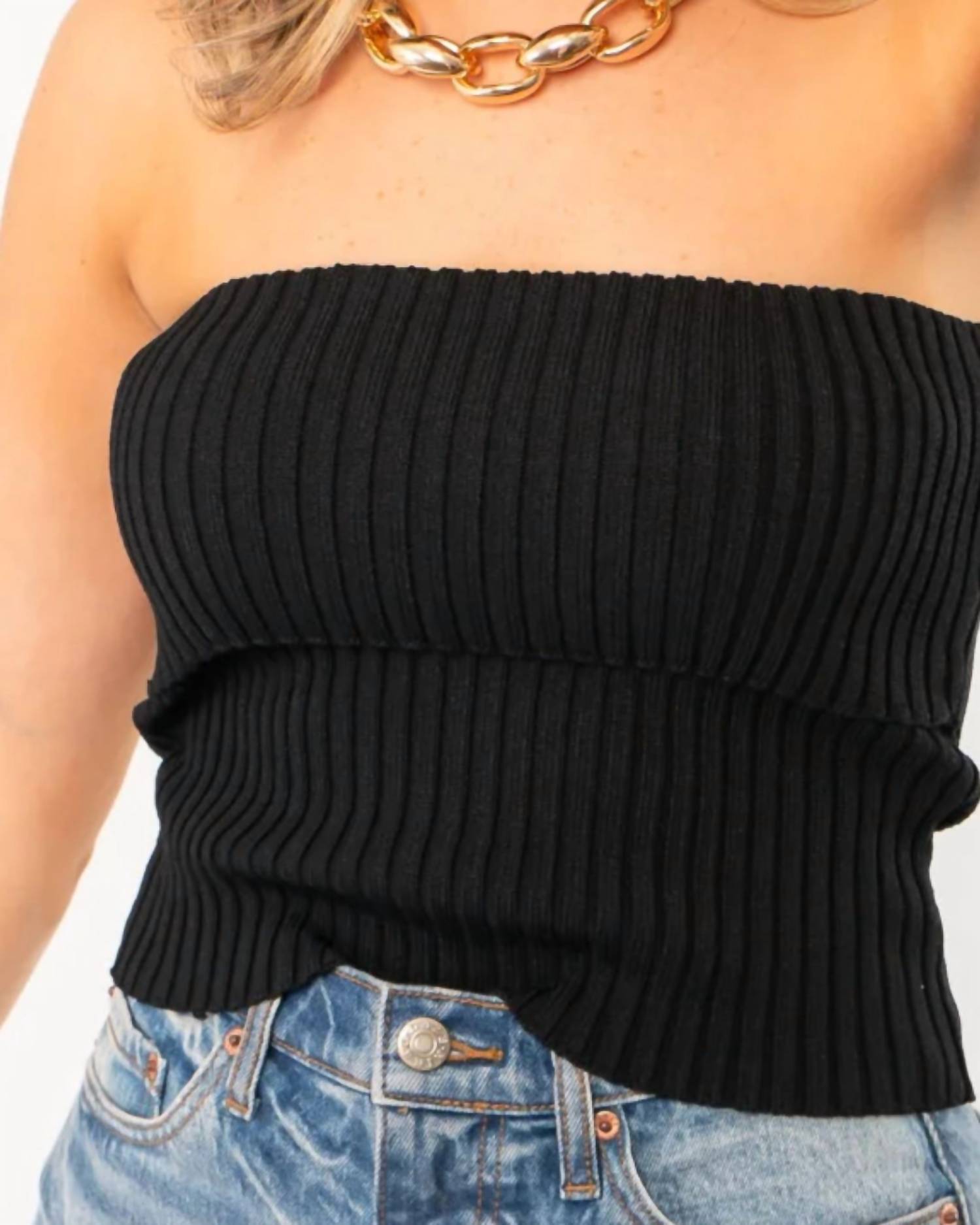Double Zero - Ribbed Fold Over Tube Top