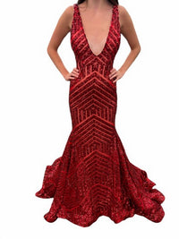 Jovani - SEQUIN EMBELLISHED V-NECK DRESS