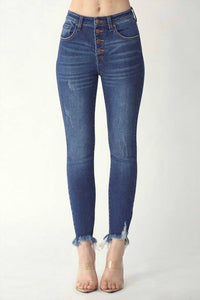 RISEN Women's Button Fly Skinny Jeans in blue - women's jeans