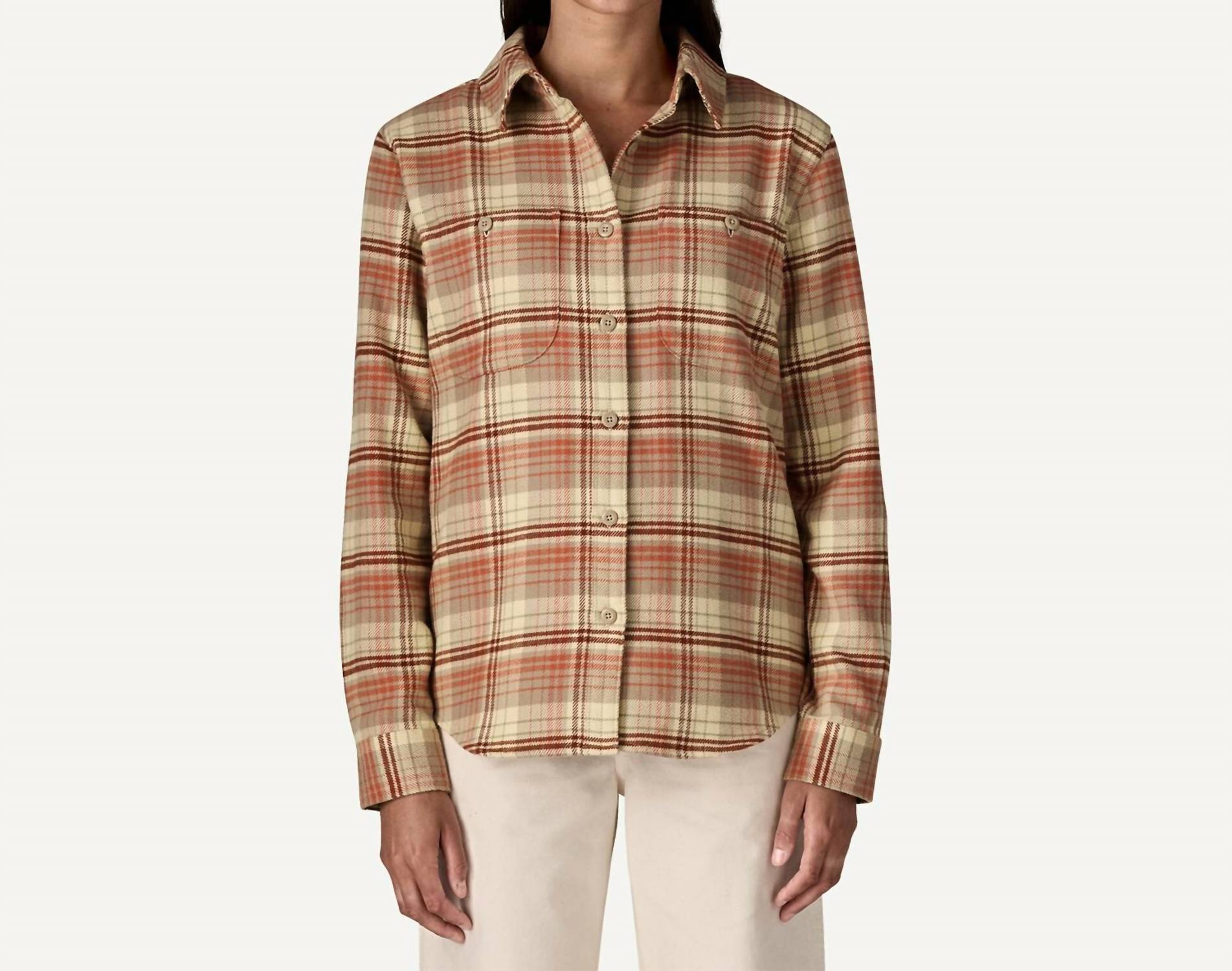 Patagonia Fjord Flannel Shirt in river plaid potters red - women's long sleeve top