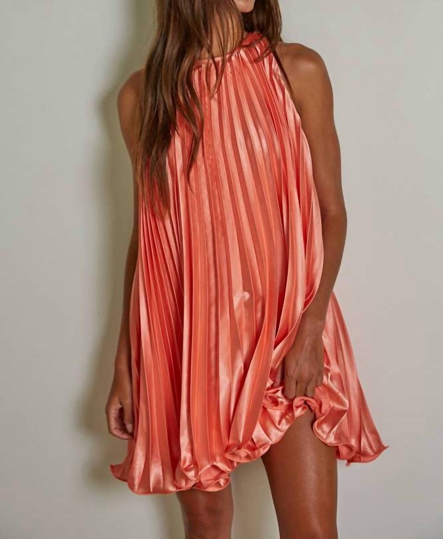 By Together - Accordion Pleated Round Neck Sleeveless Mini Dress