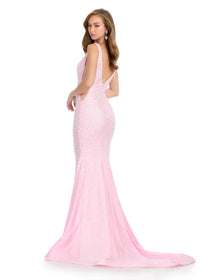 ASHLEYlauren Jersey V Neck Prom Gown in pink - women's dress - alternate view