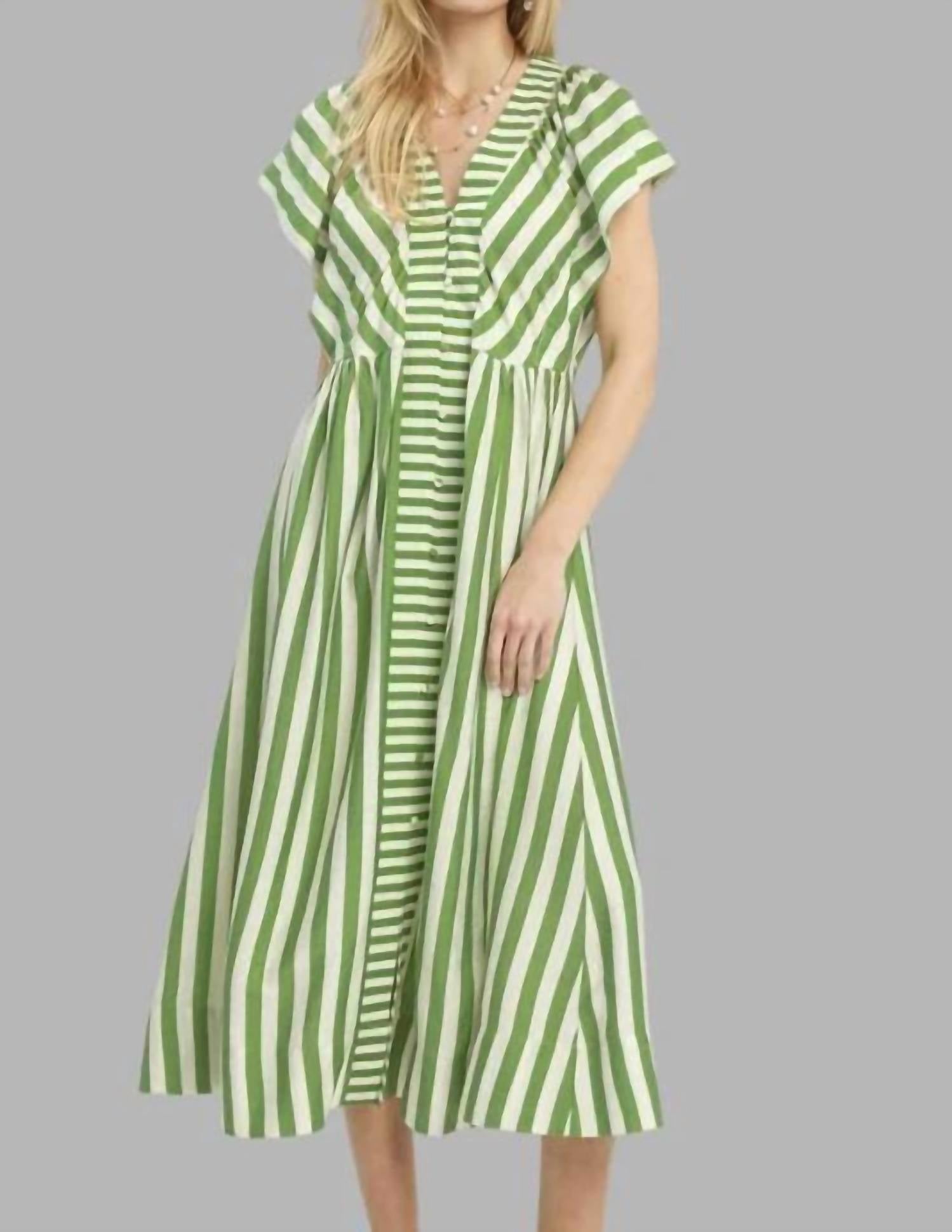 Umgee - Striped Button-front Midi Dress