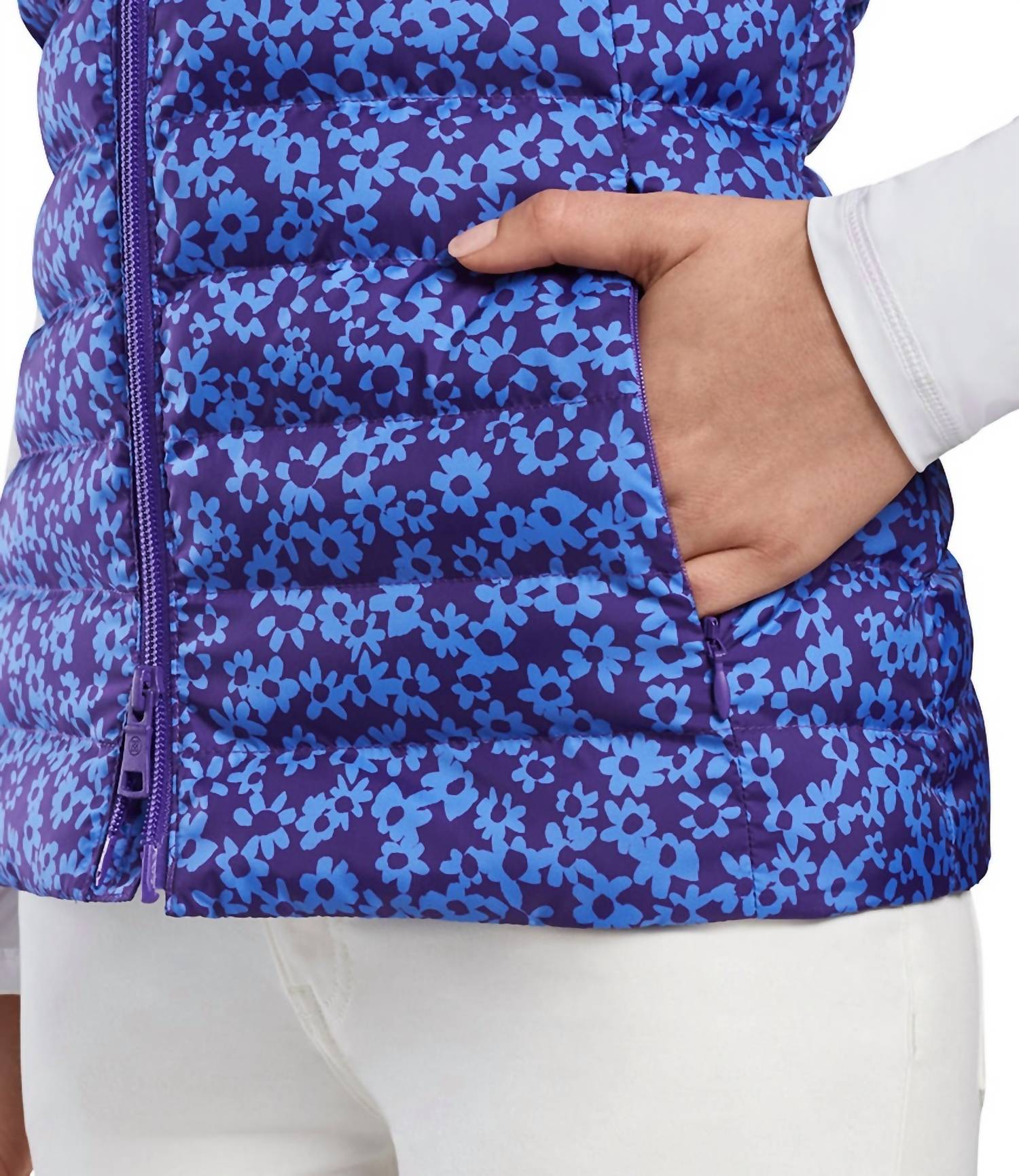 FLORAL PRINT QUILTED PUFFER GOLF VEST