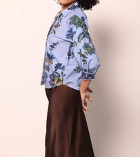 maude vivante Elsa Button Down Blouse in periwinkle mosaic - women's blouse - alternate view