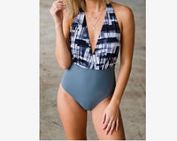 Unify the Ties Abstract Halter One-piece Swimsuit in grey black - women's swimwear