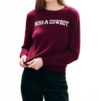 Jumper1234 Kiss A Cowboy Crew Sweater in burgundy 1 - women's sweater