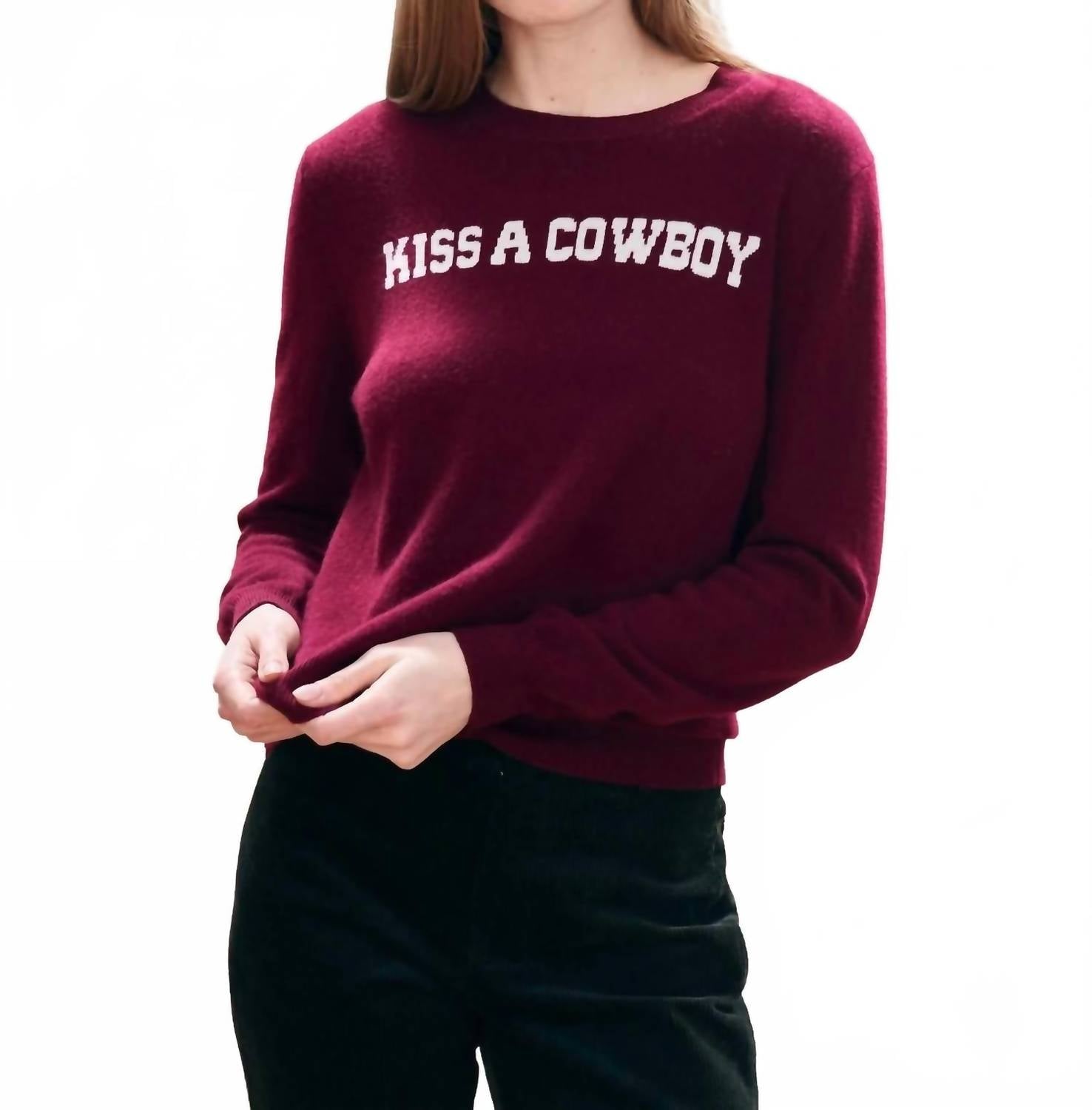 Jumper1234 Kiss A Cowboy Crew Sweater in burgundy 1 - women's sweater