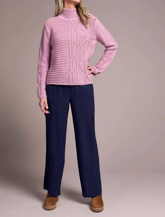 Tribal - Vintage Washed Cable Knit Mock Neck Sweater