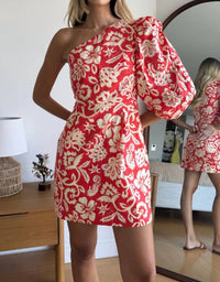 Dress To - One-shoulder Floral Print Mini Dress
