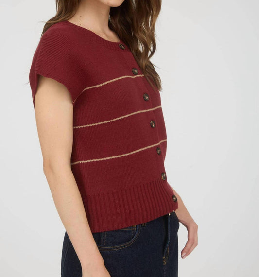 The Workshop Studio - Stripe Button Down Short Sleeve Knit Cardigan