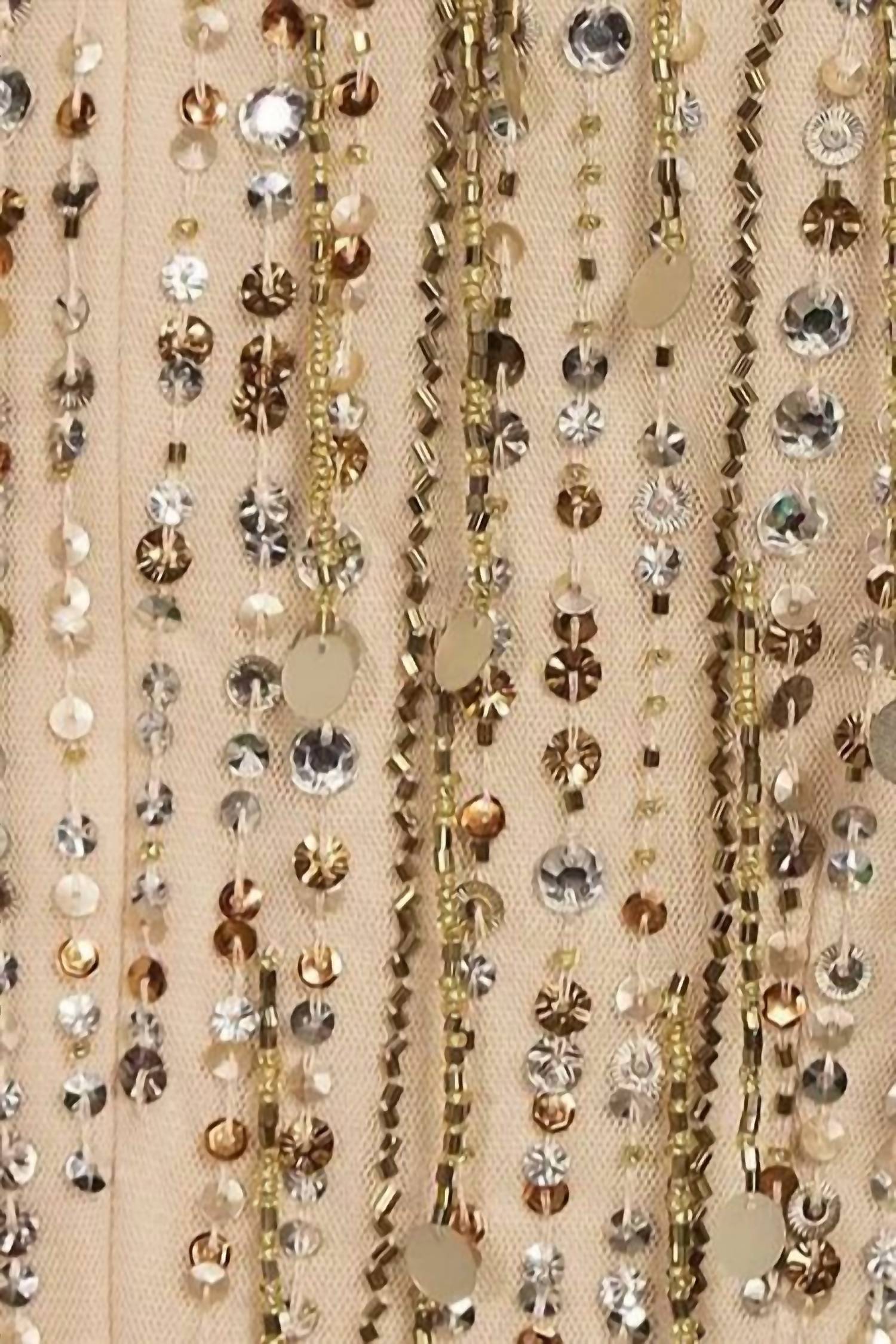 Aidan Mattox - Beaded Sequin Crew Neck Short Sleeve Dress