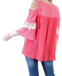 Umgee - Cold Shoulder Ruffle Sleeve Top