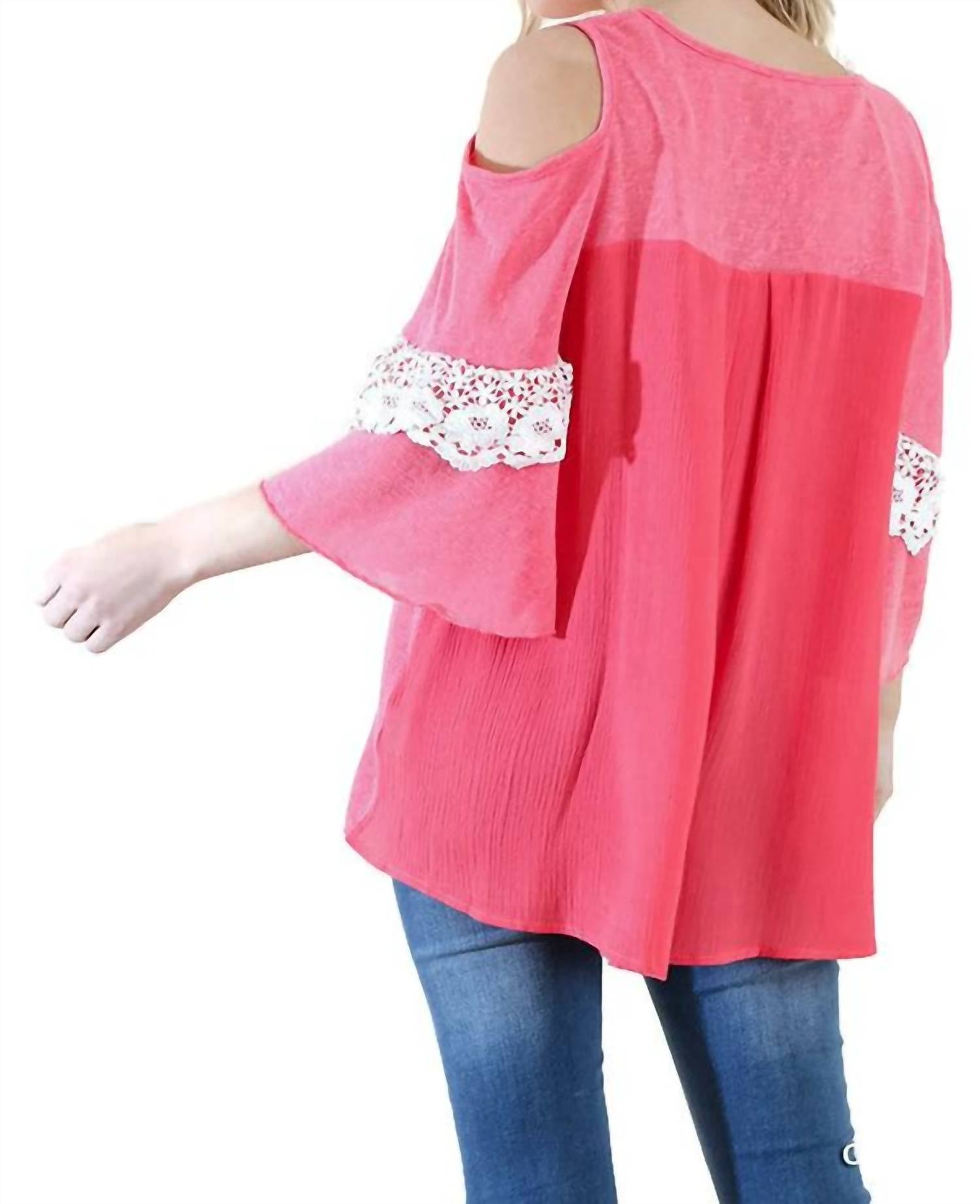 Umgee - Cold Shoulder Ruffle Sleeve Top