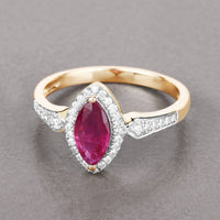 Diana M Jewels Women's Marquise Natural Ruby Fashion Ring (0.96 Ct) - Delicate in 14k yellow gold - women's jewelry - detail view
