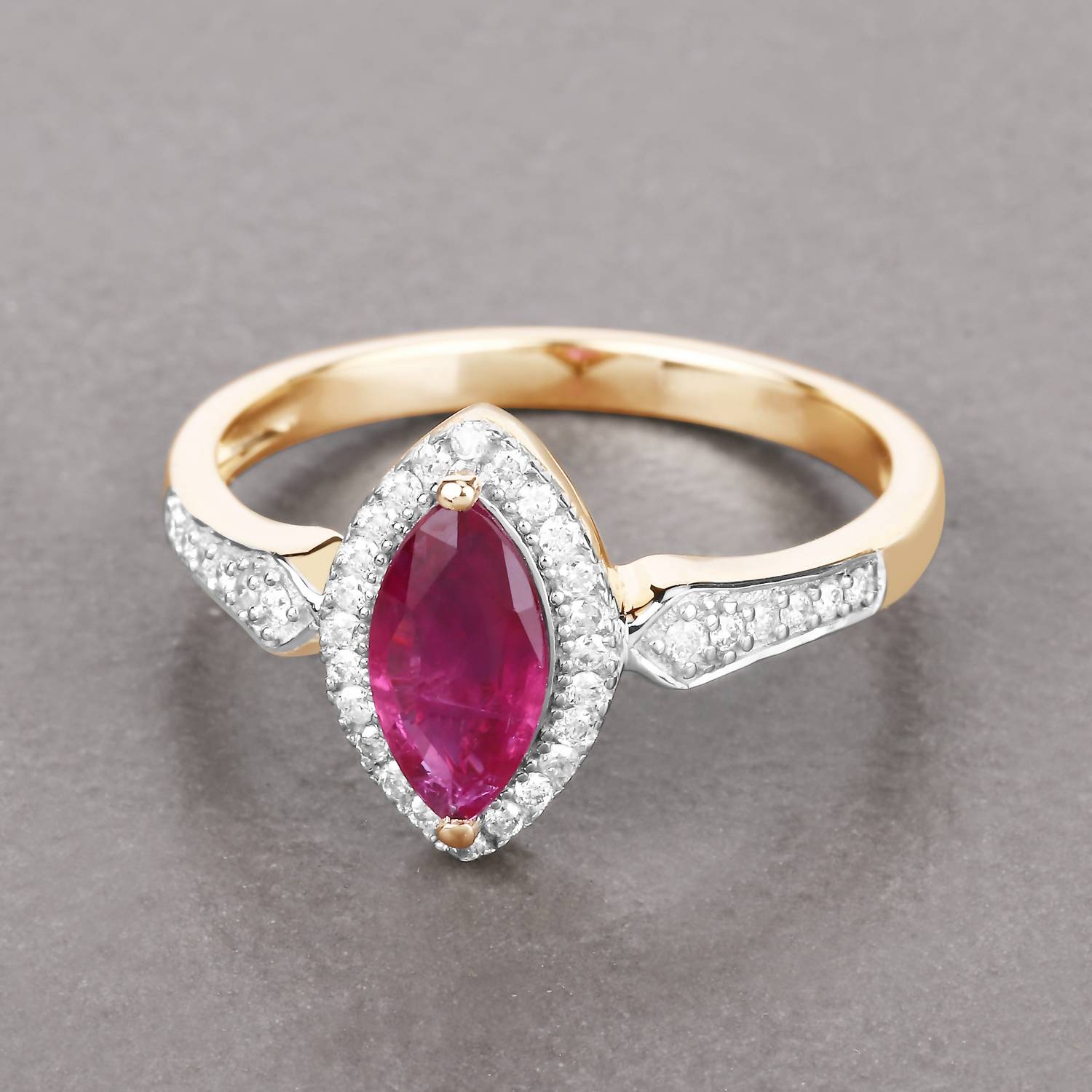 Diana M Jewels Women's Marquise Natural Ruby Fashion Ring (0.96 Ct) - Delicate in 14k yellow gold - women's jewelry - detail view