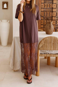 Aapparella - Short Sleeve Lace Maxi Overlay Dress