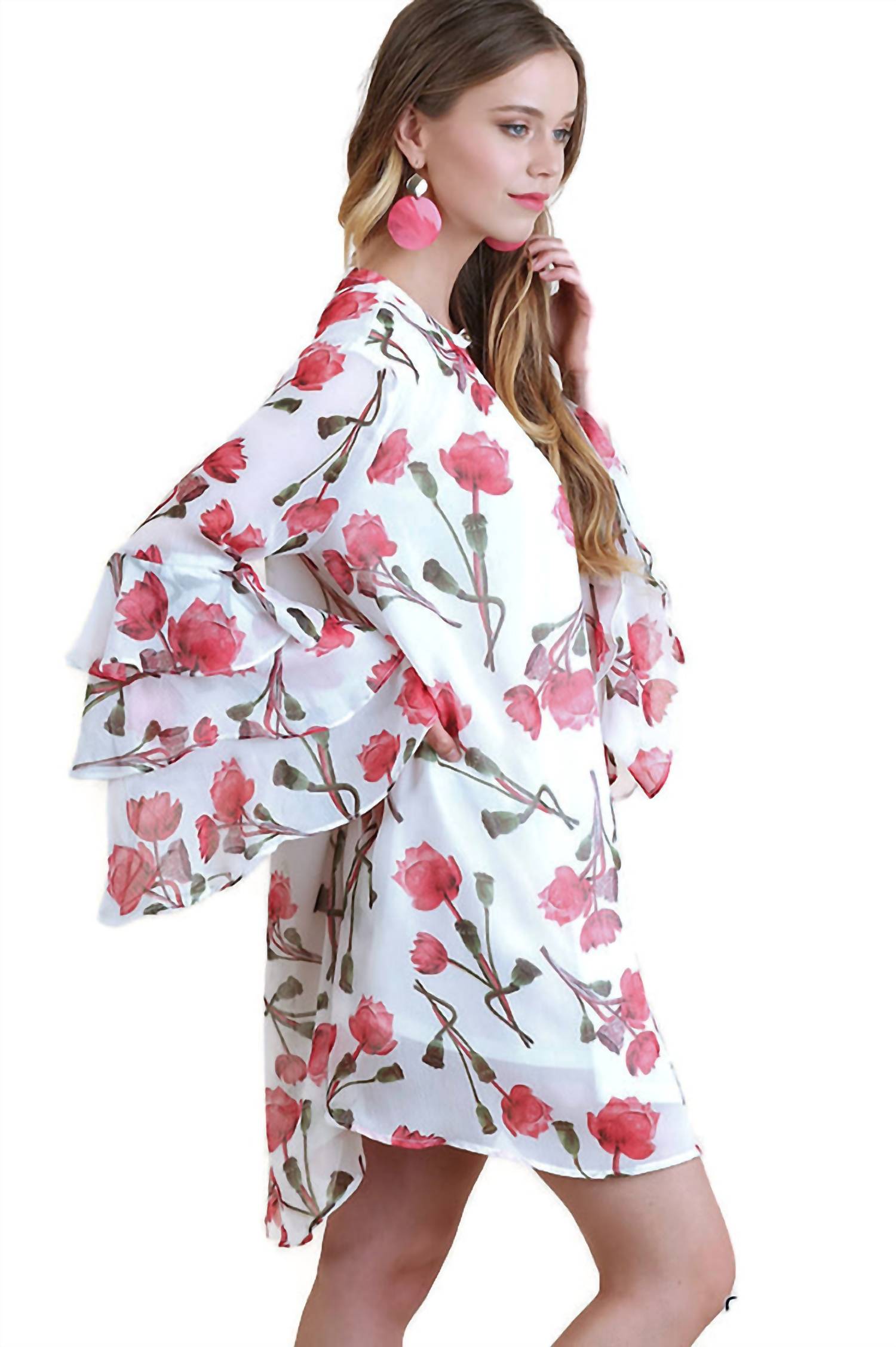 Umgee - Ruffle Sleeve Floral Keyhole Dress