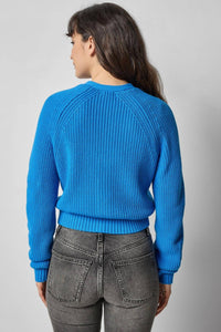Lilla P Shrunken V-neck Cardigan in dutch blue - women's cardigan - alternate view