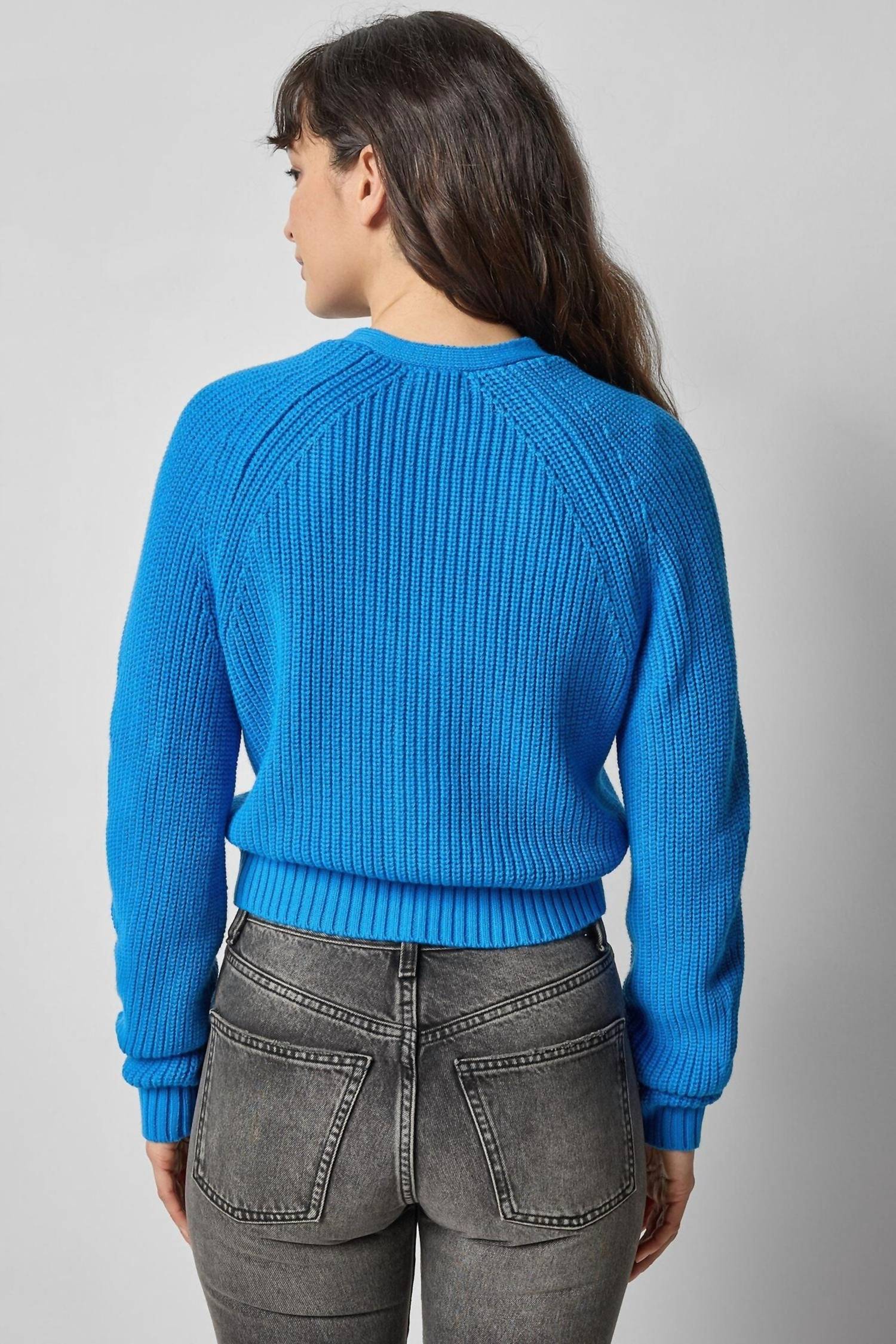 Lilla P Shrunken V-neck Cardigan in dutch blue - women's cardigan - alternate view