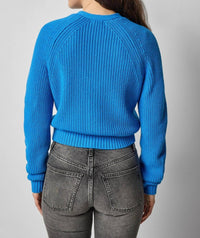 Lilla P Shrunken V-neck Cardigan in dutch blue - women's cardigan - detail view