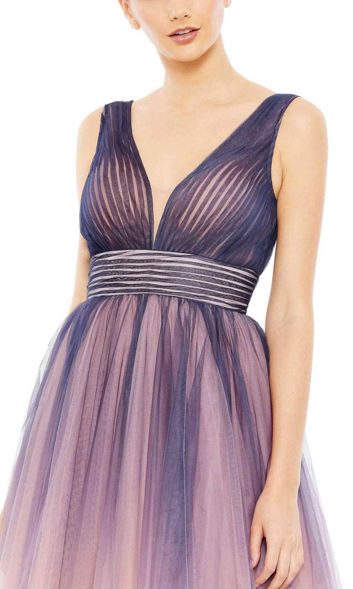 Mac Duggal - Pleated Bodice Tulle A-line Midi Dress