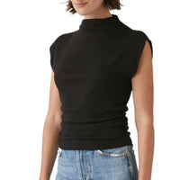 Michael Stars Amara Ribbed Power Shoulder Tee in black 1 - women's t-shirt - alternate view