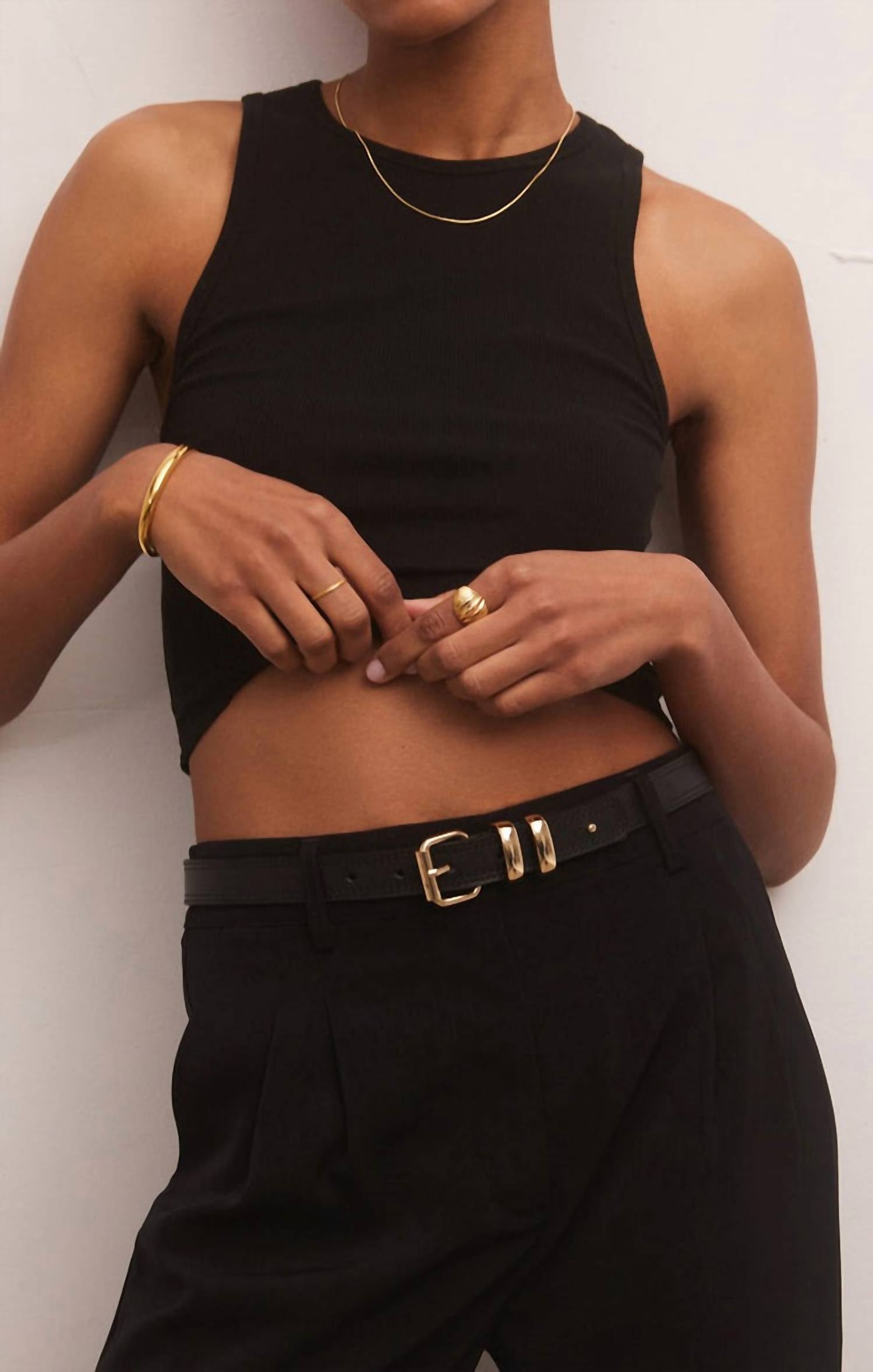 Z Supply Hannah Cropped Rib Tank in black - women's tank top - detail view
