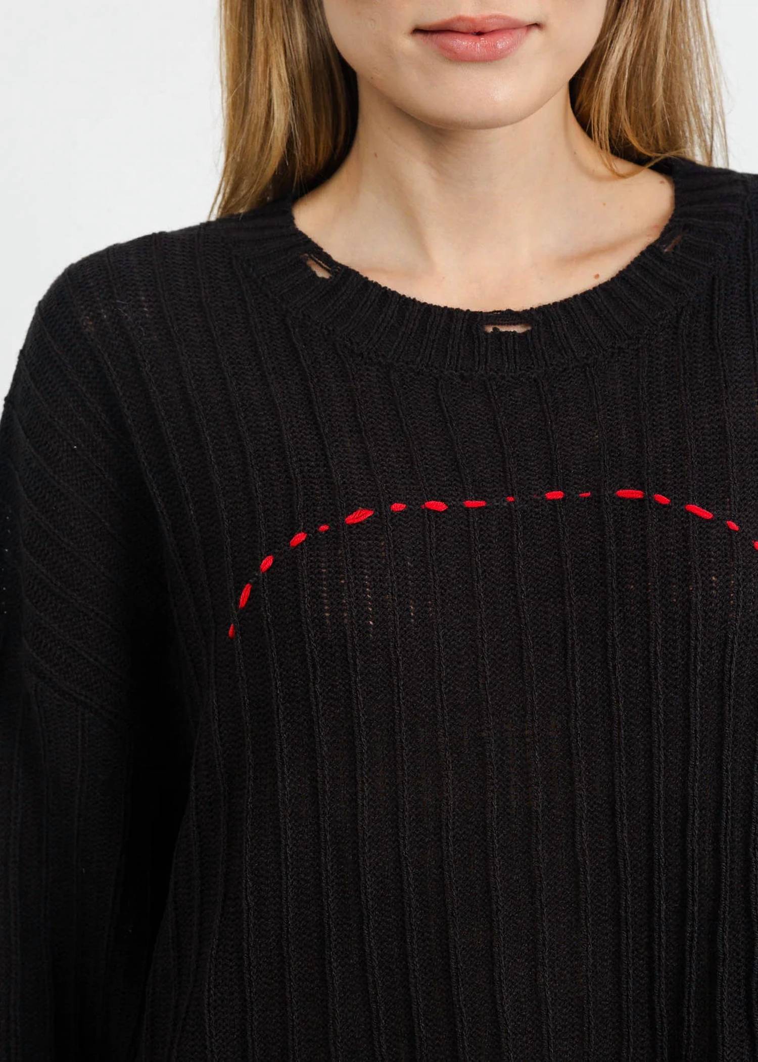 Terra - Contrast Stitch And Rib Sweater
