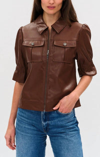 Six/Fifty - Jennifer Faux Leather Flutter Sleeve Jacket