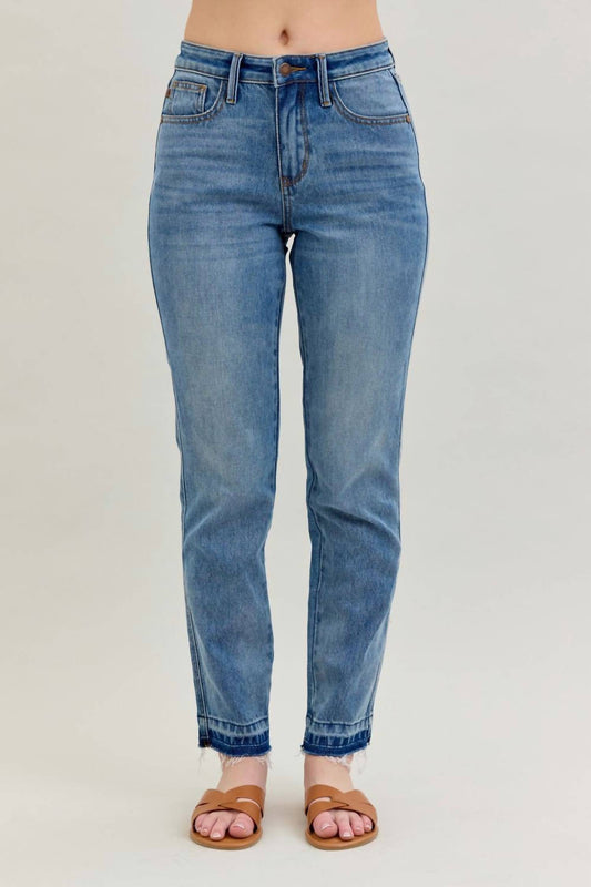 Judy Blue - Mid Rise Rigid Magic Release Hem Boyfriend Denim Jean