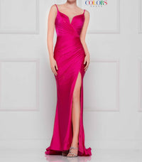 COLORS DRESS Chic Satin Lycra Evening Gown in lipstick - women's dress