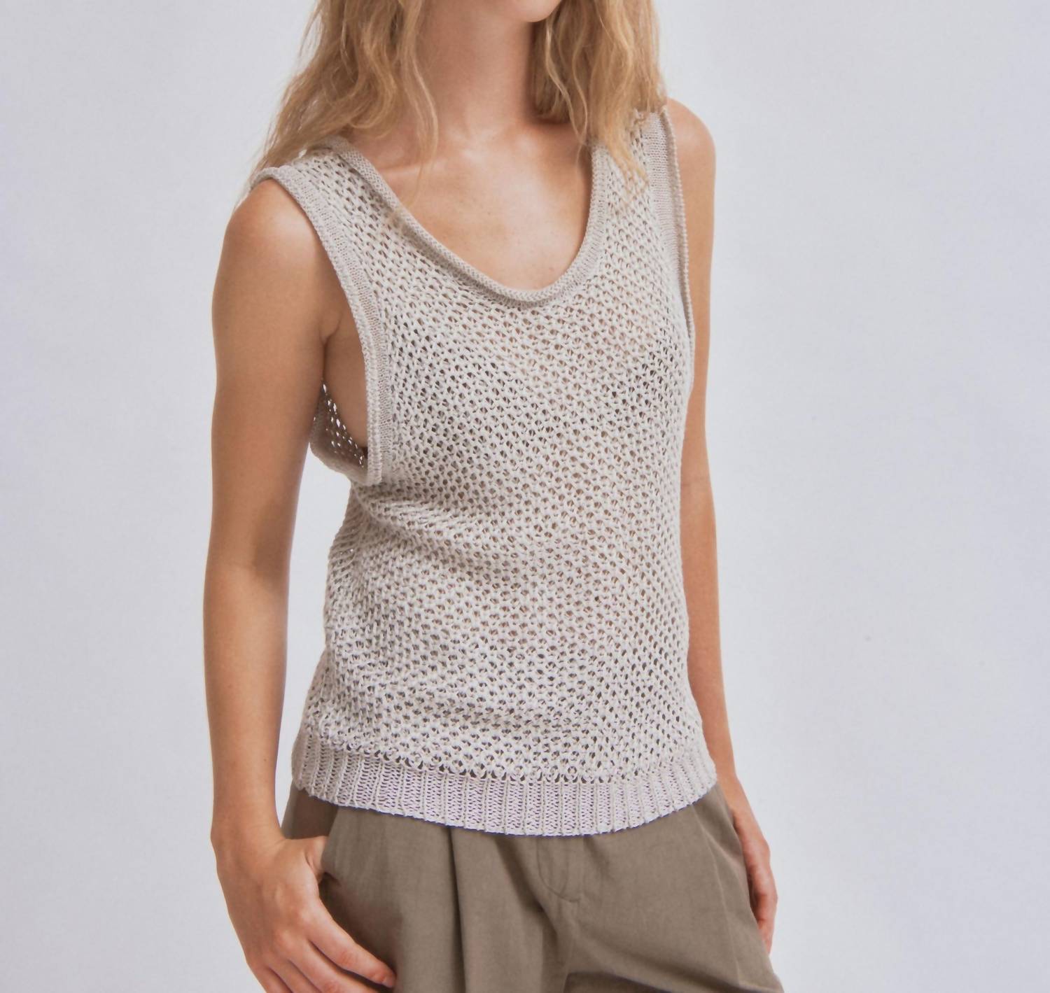 SAYAKA DAVIS Linen Knit Tank Top in sand - women's tank top - alternate view