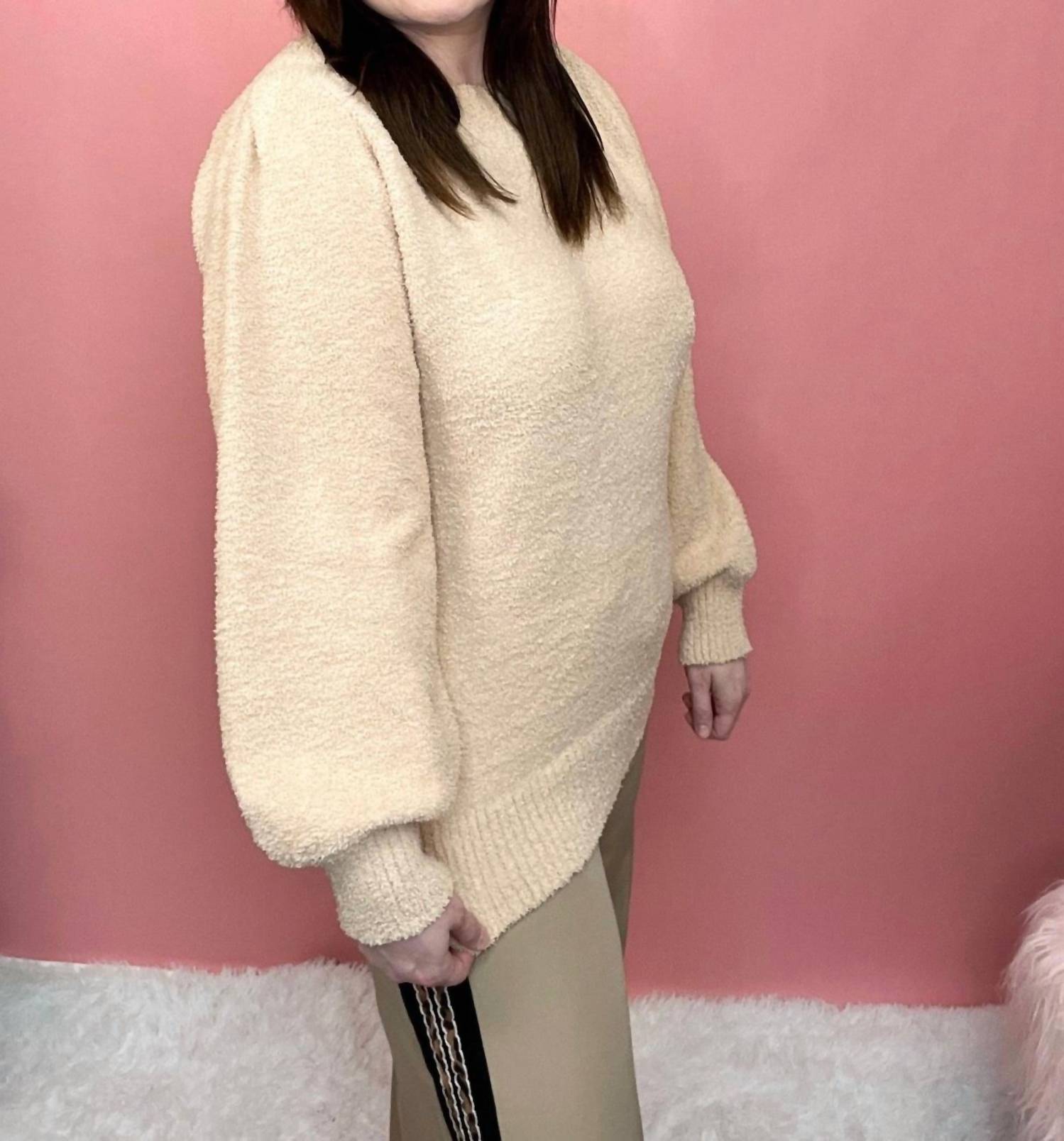umgee Women's Luxe Top in latte - women's sweater - detail view