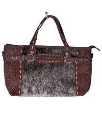 Trinity Ranch - Women's Genuine Hair On Cowhide Tooled Tote Crossbody Bag