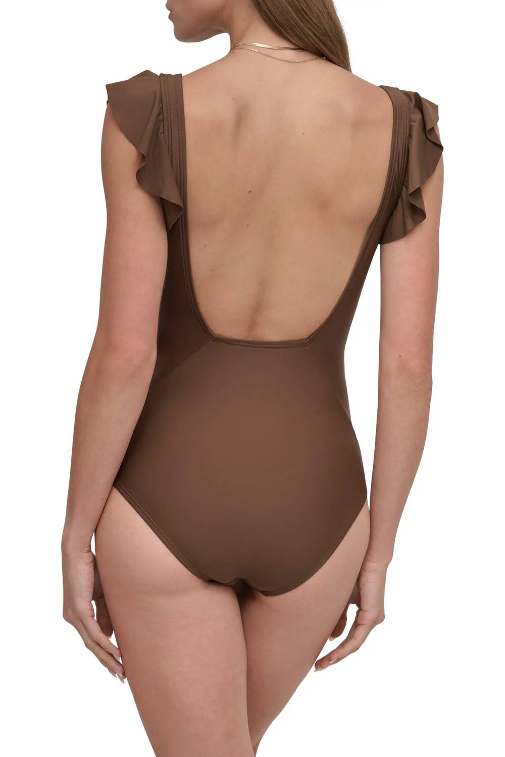 Dkny - Plunge Neck Ruffle One-piece