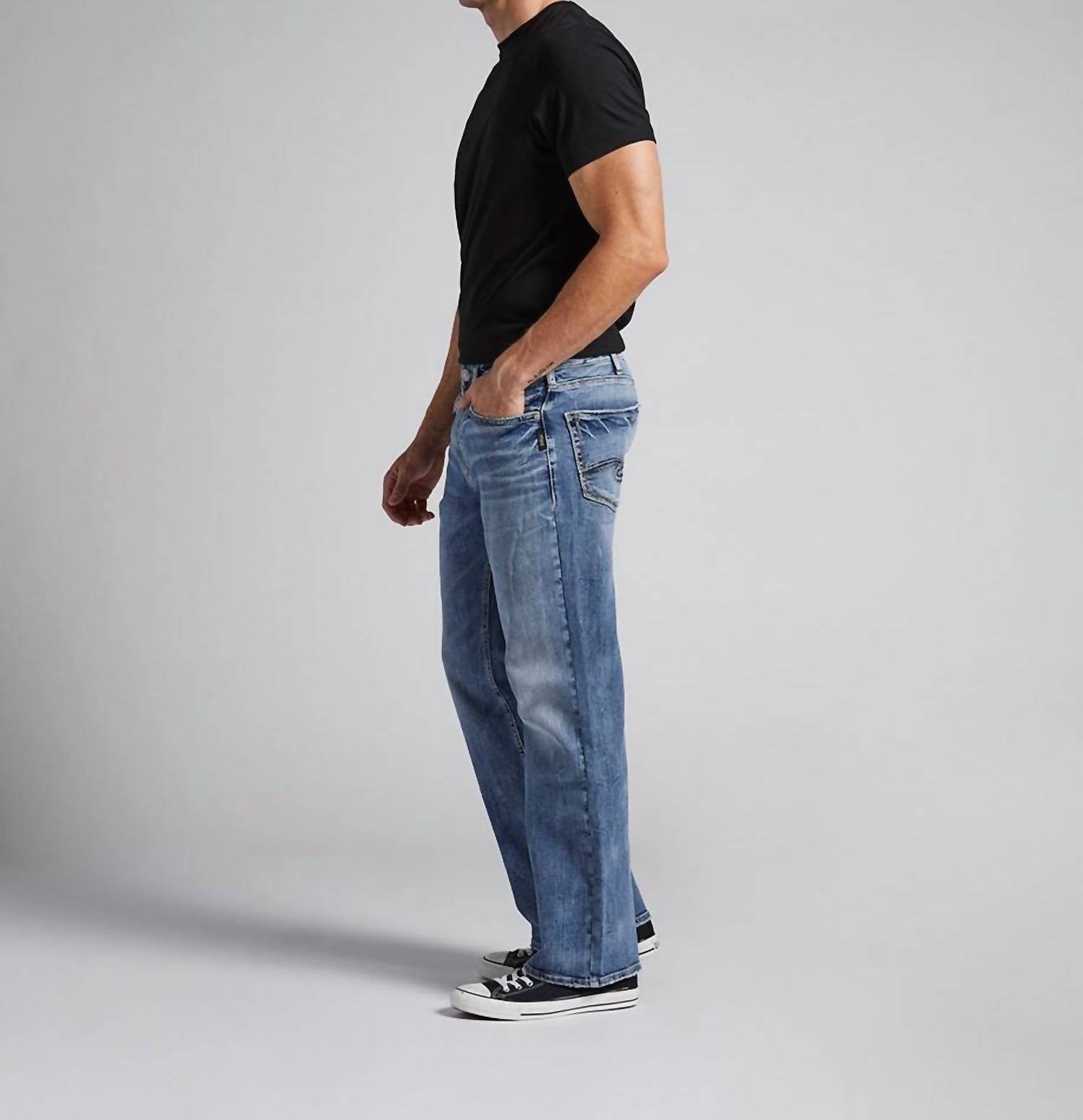Silver Jeans Co Zac Relaxed Fit Straight Leg Jeans in indigo 1 - men's jeans - detail view