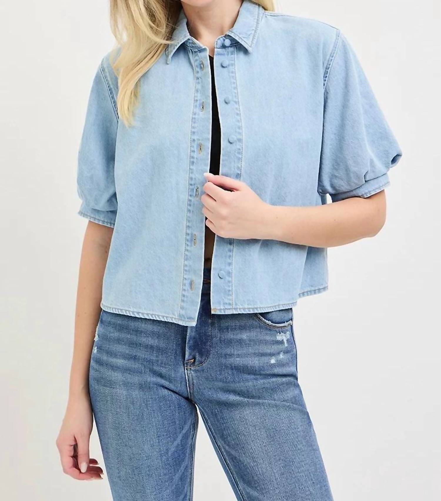 Risen - Denim Puff Top