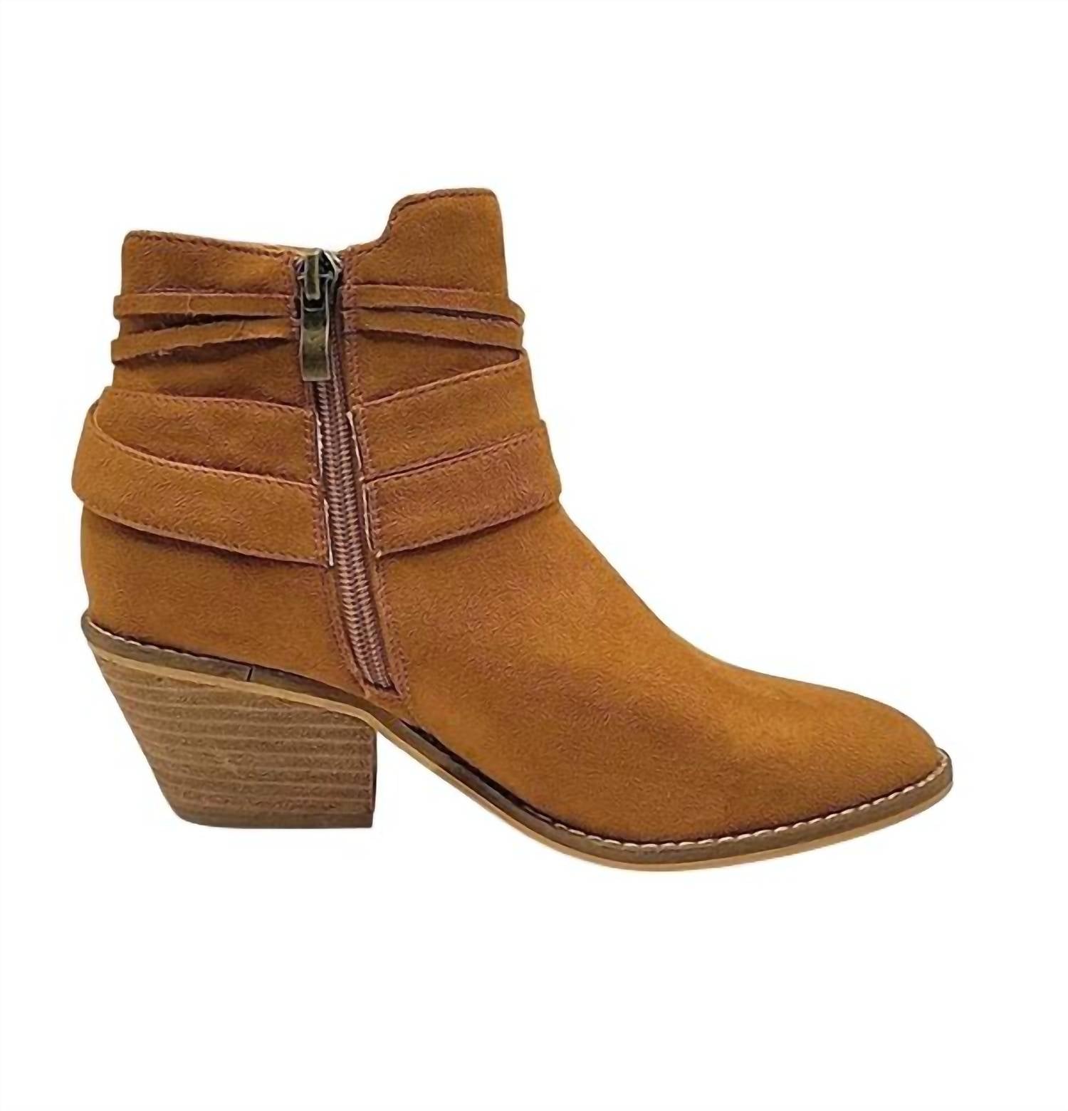 Boutique By Corkys Women's Top Knot Faux Suede Ankle Boots in cognac - women's shoe