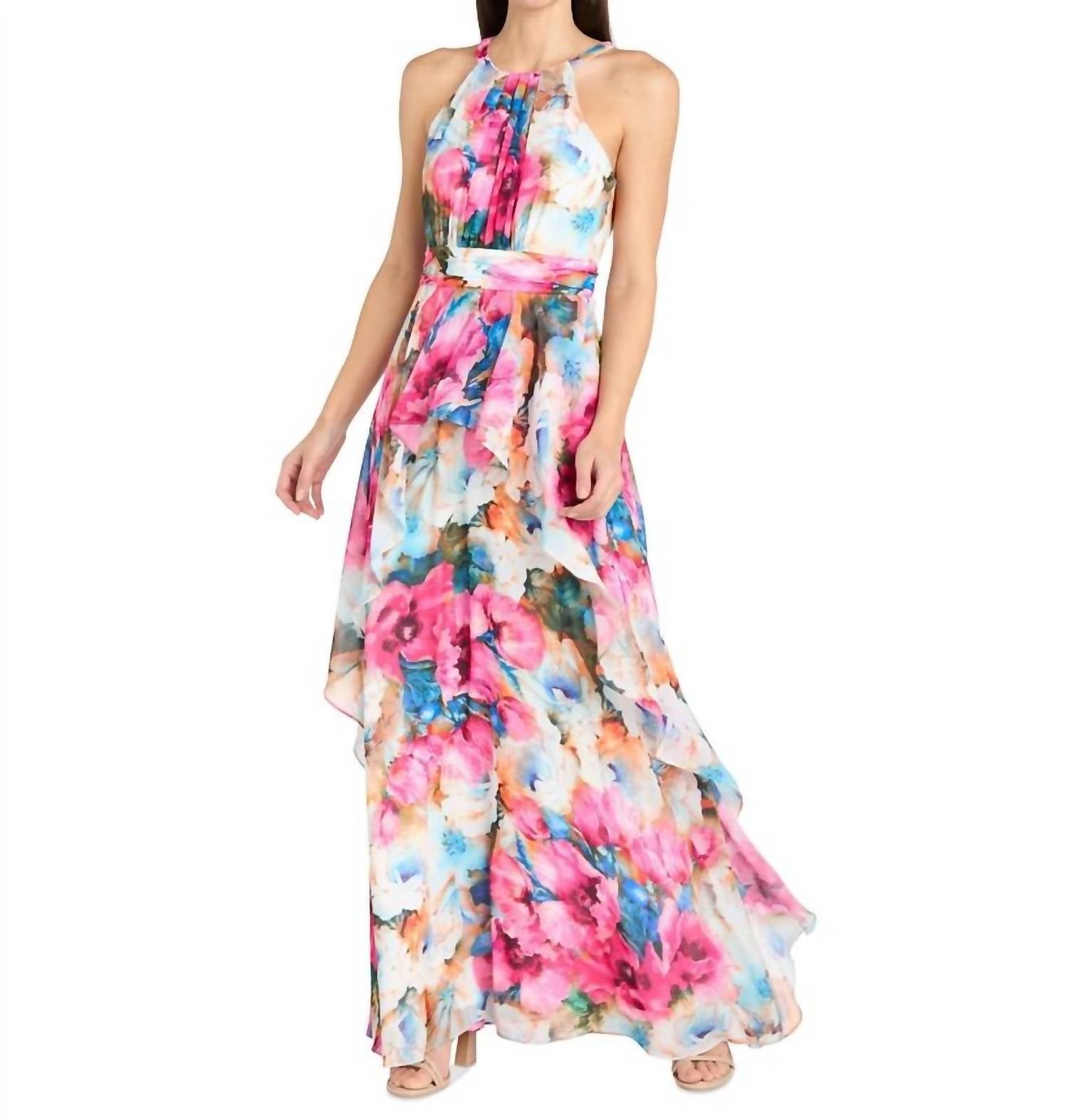 R&M Richards - Floral High Neck Special Occasion Dress