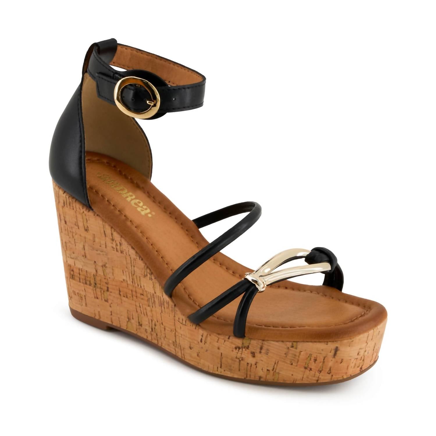 Andrea Women's Cork Wedge Heel Sandal in black - women's sandal