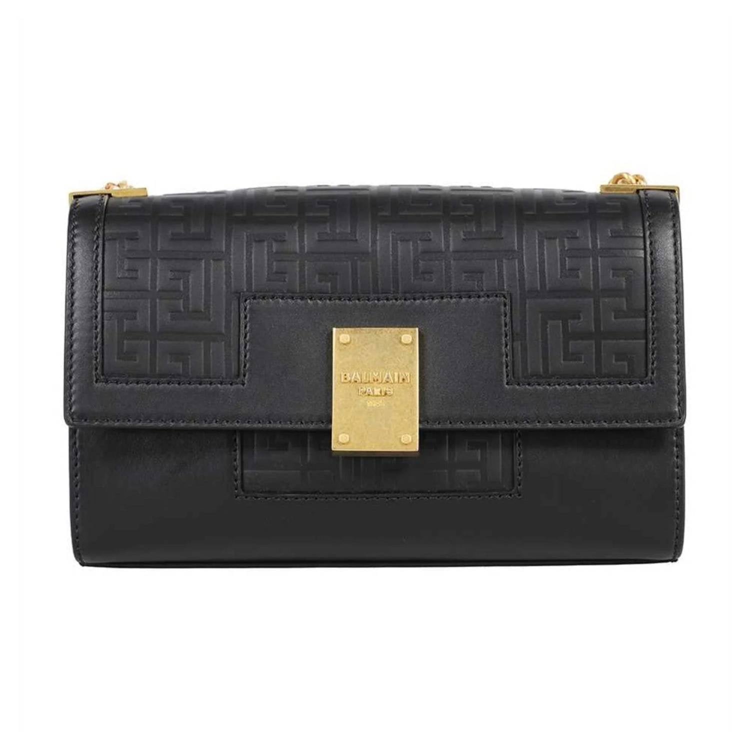 Balmain - Women's 1945 Leather Embossed Flap Medium Shoulder Bag